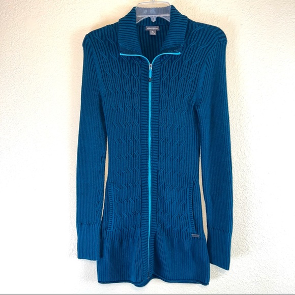 Eddie Bauer Sweaters - Eddie Bauer Women’s Teal Cable Knit Long Full Zip Sweater. Sz S
